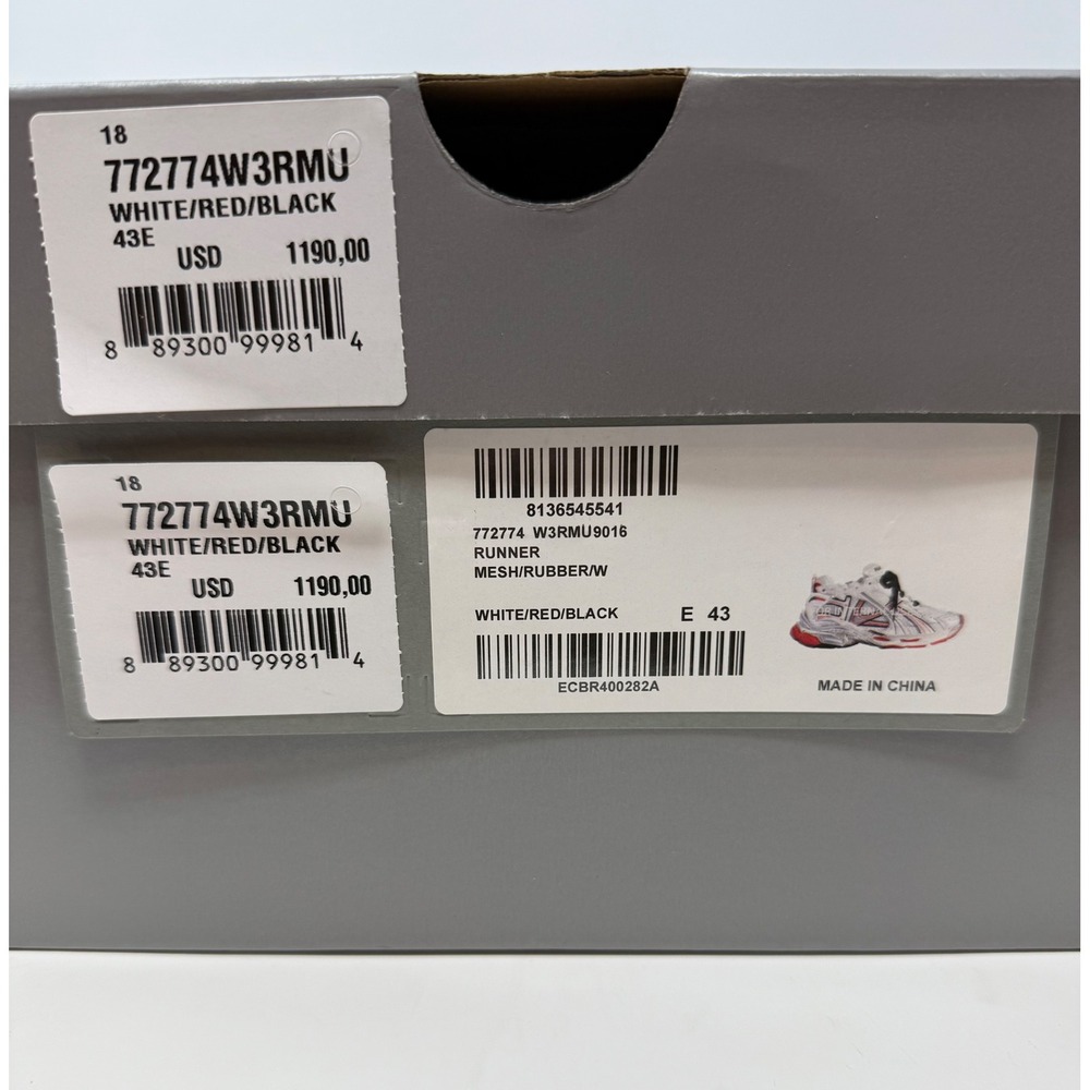 Balenciaga Runner Sneaker White/Red/Black New Season Size 10 US 43 EU - Picture 9 of 9